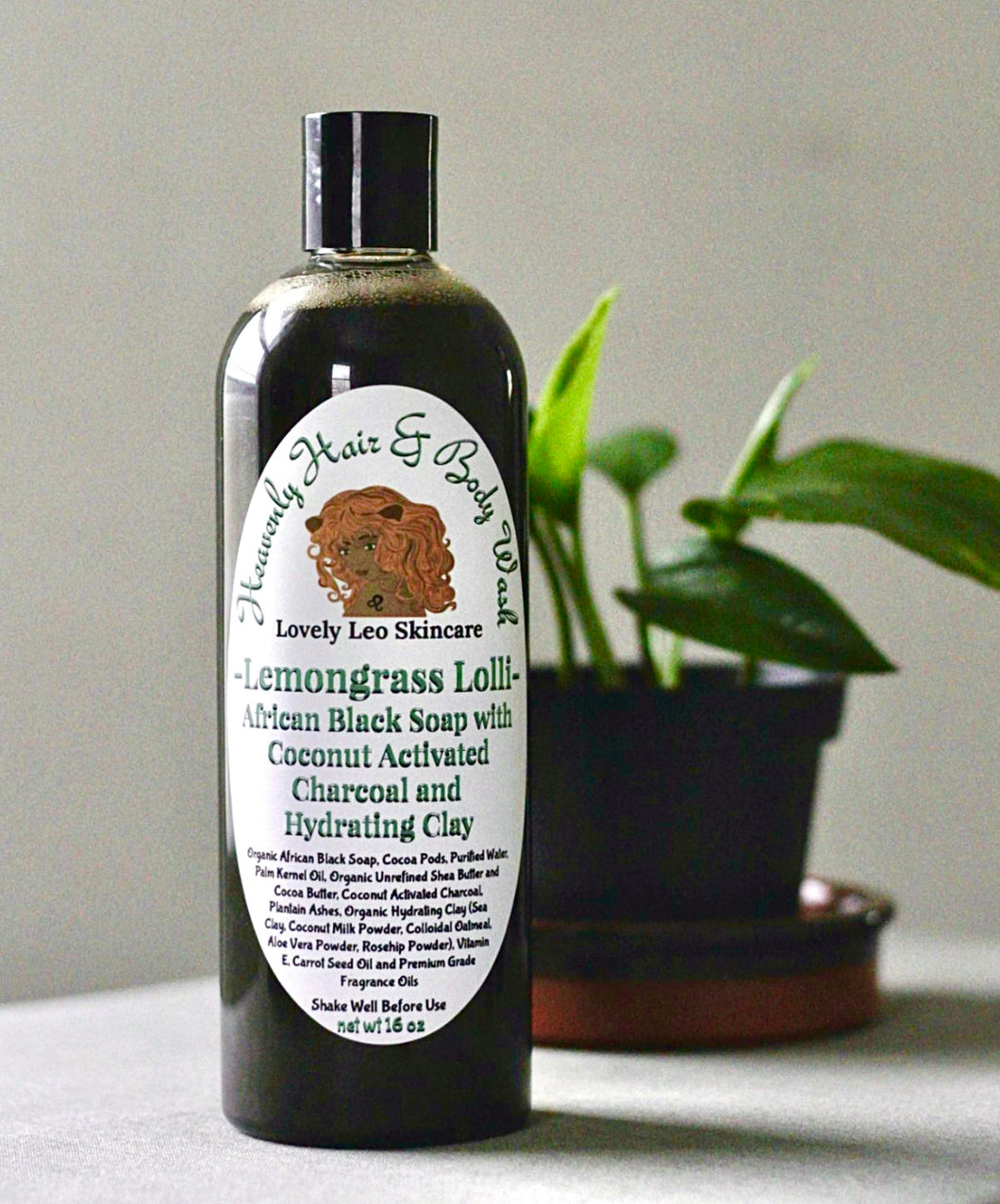 Heavenly African Black Soap Hair, Face & Body Wash with Coconut Activated Charcoal and Hydration Clay